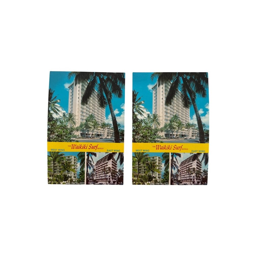Vtg Hawaii Waikiki Surf Hotels Kuhio Avenue 2 postcards NEW